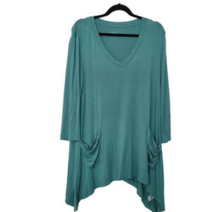 LOGO by Lori Goldstein Womens Blouse Top L Green Rayon Long Sleeves Lagenlook